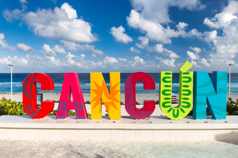 Cancun sign at Playa Delfines Mexico Yucatan