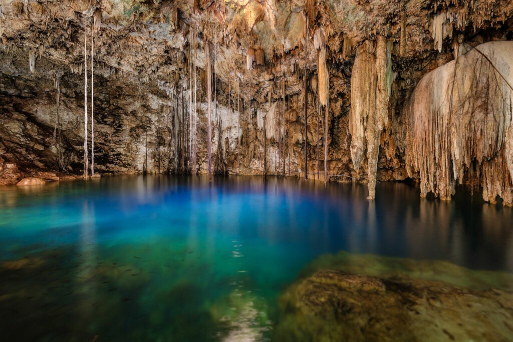 A cenote underground pool in Cancun, Mexico